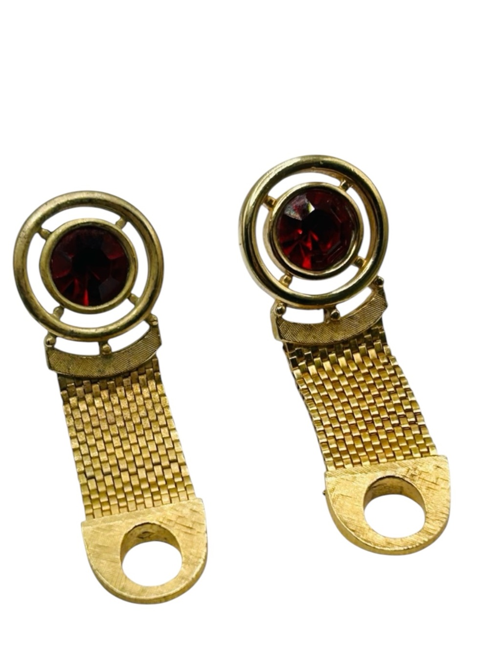 Vintage Red Rhinestone Mesh Cuff Links